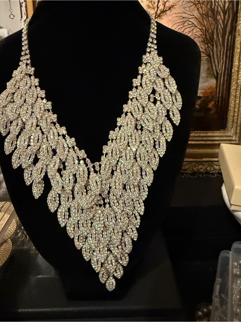 Crystal Statement V-Shaped Bib Necklace - Silver